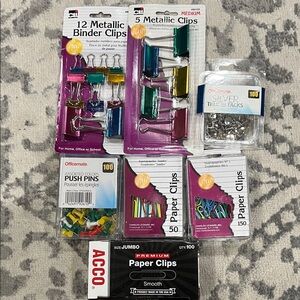 Assorted Office bundle Metallic Binder & Paper Clips with Push Pins - Multicolor
